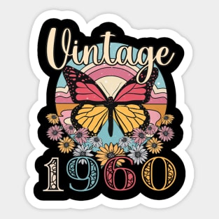 Floral Butterfly Retro Vintage 1960 63rd Birthday Sticker